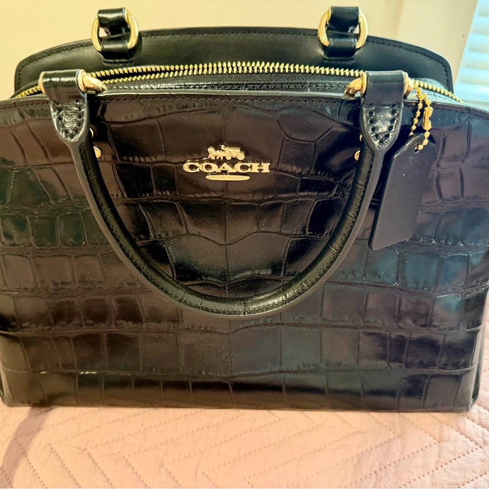 Coach Black Croc-Embossed Satchel